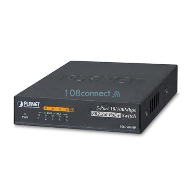 PLANET FSD-504HP 4-Port 10/100Mbps IEEE 802.3af/802.3at PoE+ 1-Port 10/100Mbps Desktop Switch